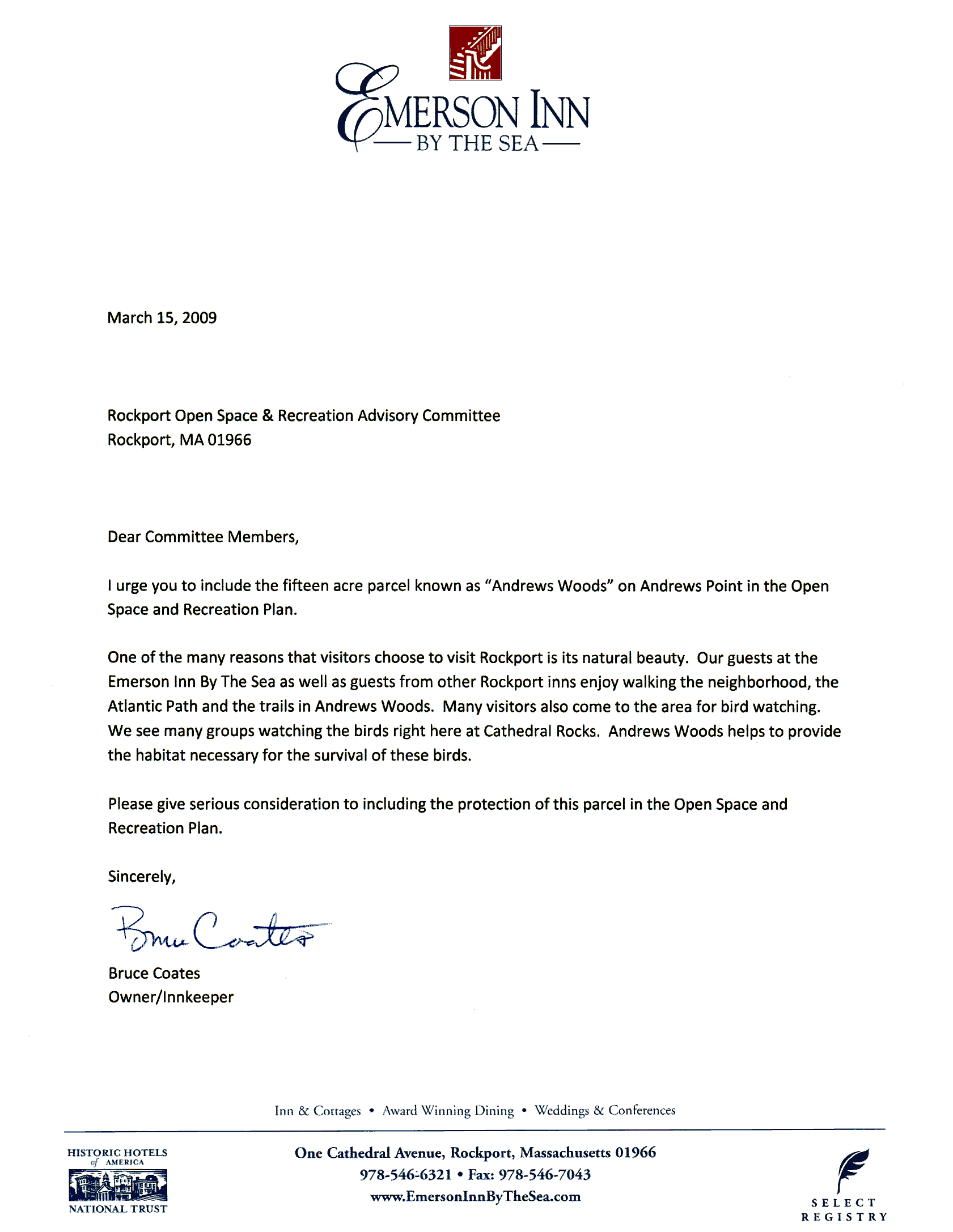 Emerson Inn Letter