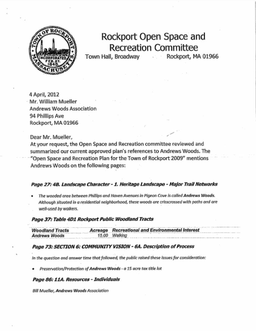 Rockport Open Space & Recreation Letter